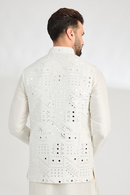 Shop_Kasbah_Ivory Silk Embroidery Nehru Jacket _at_Aza_Fashions