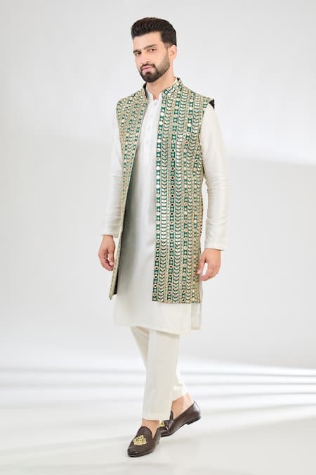 Kasbah Green Georgette Embroidered Mirror Long Jacket 