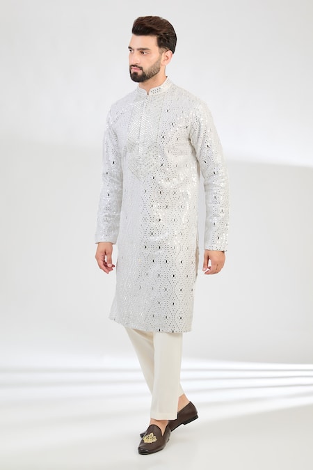 Kasbah Ivory Silk Embroidered Mirror Straight Kurta 