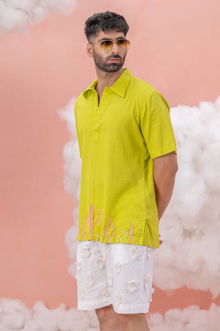 Runit Gupta Cactus Coral Bead & Thread Work Shirt 