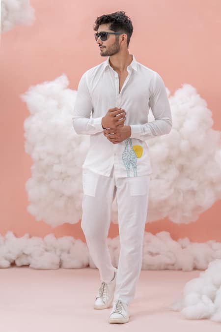 Runit Gupta Giraffe Geography Embroidered Shirt 