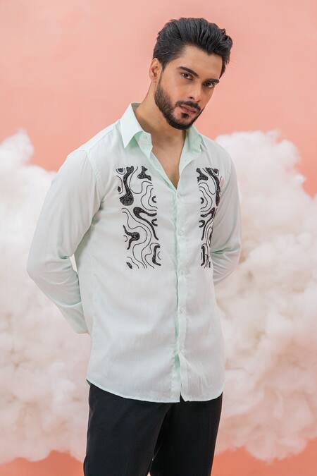 Runit Gupta_Blue Vegan Silk Embroidery Zebra Swirl Shirt _Online_at_Aza_Fashions