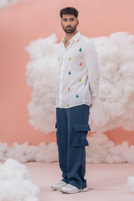 Shop_Runit Gupta_White Vegan Silk Embroidery Hot As Heat Shirt _at_Aza_Fashions