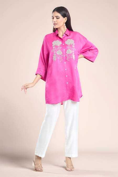 Namrata Joshipura Hibiscus Shimmer Flower Embroidered Shirt 