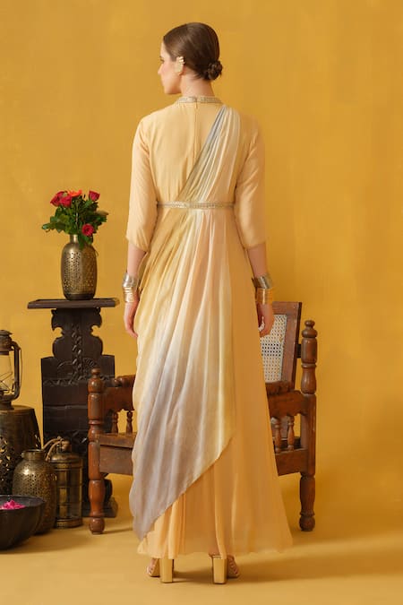 Abstract By Megha Jain Madaan Bead Embellished Draped Dress 