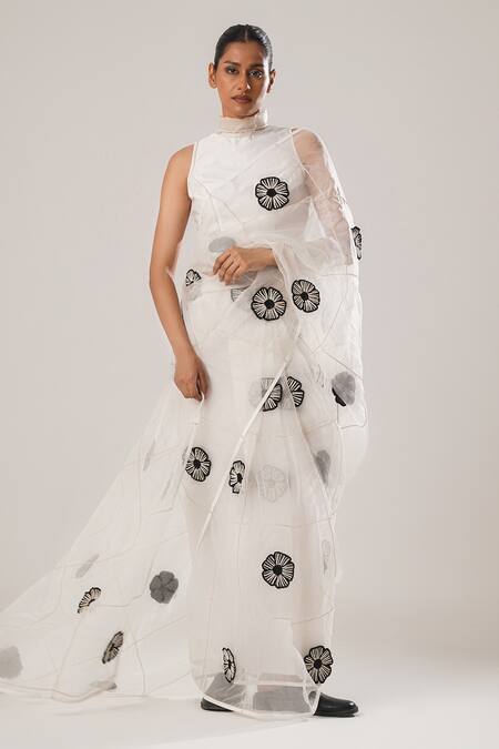 Atbw White Silk, Chanderi High Neck Dori Work Detailed Blouse Online at Aza Fashions Atbw_White Silk, Chanderi High Neck Dori Work Detailed Blouse _Online_at_Aza_Fashions