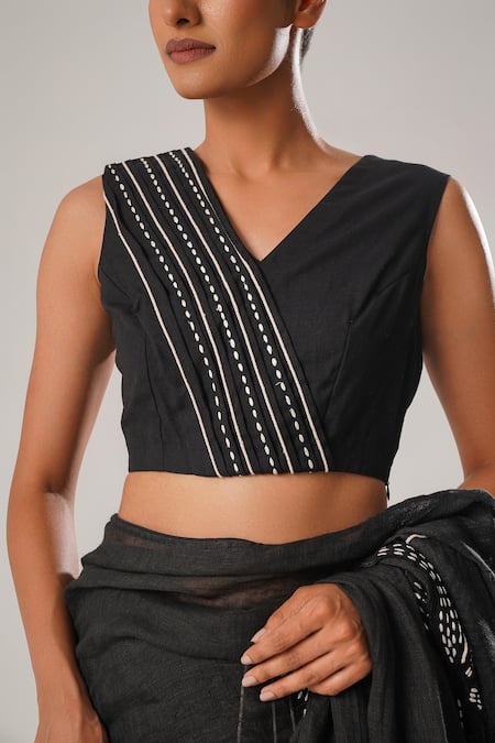 ATBW Kantha Stitch Pleated Panelled Saree Blouse 