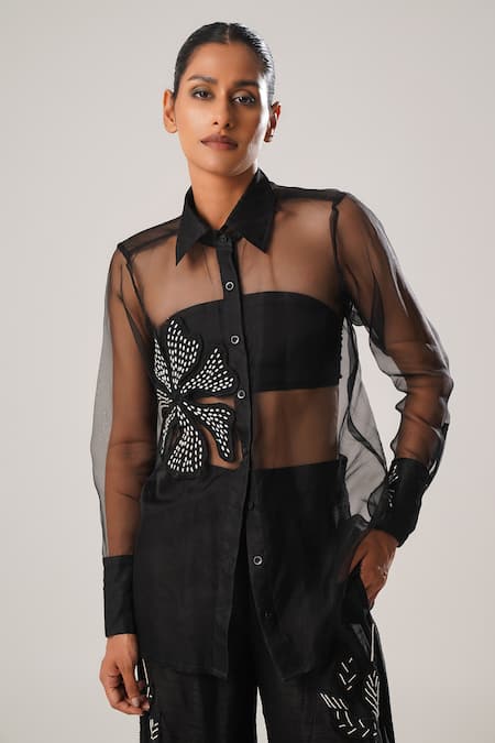 ATBW Rafflesia Dori Patch Embroidered Sheer Shirt 