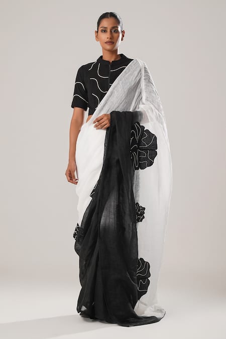 Shop Atbw Black Cotton High Neck Dori Work Detailed Blouse at Aza Fashions Shop_Atbw_Black Cotton High Neck Dori Work Detailed Blouse _at_Aza_Fashions