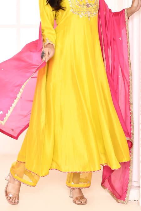 Buy Abbaran Yellow Cotton, Silk Lace, Gota Patti, Embroidery Hand Yoke Anarkali Pant Set Online at Aza Fashions Buy_Abbaran_Yellow Cotton, Silk Lace, Gota Patti, Embroidery Hand Yoke Anarkali Pant Set _Online_at_Aza_Fashions