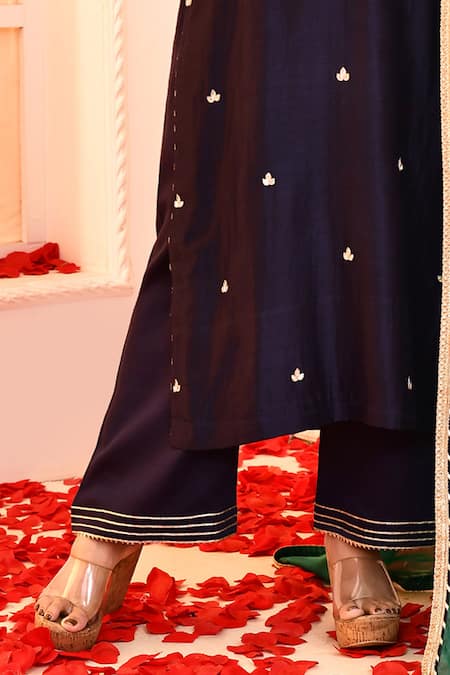 Abbaran_Blue , Satin, Silk Embroidery Round Gota Patti Detailed Kurta Set _Online_at_Aza_Fashions