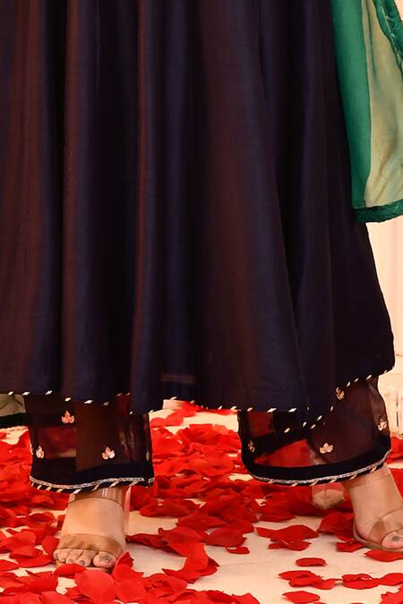 Abbaran Blue , Satin, Silk Embroidery Gota Patti Detailed Anarkali Set Online at Aza Fashions Abbaran_Blue , Satin, Silk Embroidery Gota Patti Detailed Anarkali Set _Online_at_Aza_Fashions