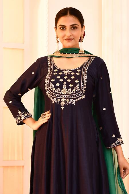 Buy Abbaran Blue , Satin, Silk Embroidery Gota Patti Detailed Anarkali Set Online at Aza Fashions Buy_Abbaran_Blue , Satin, Silk Embroidery Gota Patti Detailed Anarkali Set _Online_at_Aza_Fashions