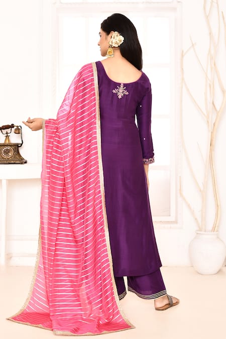 Shop_Abbaran_Purple Cotton, Silk, Organza Embroidery, Gota Patti Hand Kurta Palazzo Set _at_Aza_Fashions