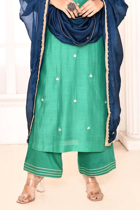 Abbaran Green , Satin, Silk Gota Patti, Embroidery Round Hand Kurta Set Online at Aza Fashions Abbaran_Green , Satin, Silk Gota Patti, Embroidery Round Hand Kurta Set _Online_at_Aza_Fashions