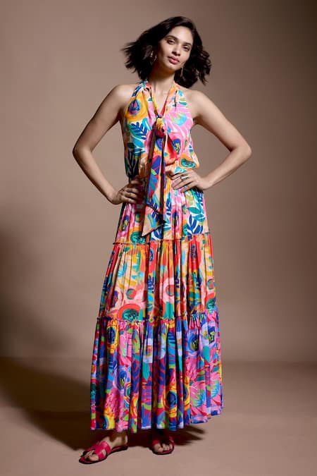 Dash And Dot Floral Abstract Print Top & Skirt Set 