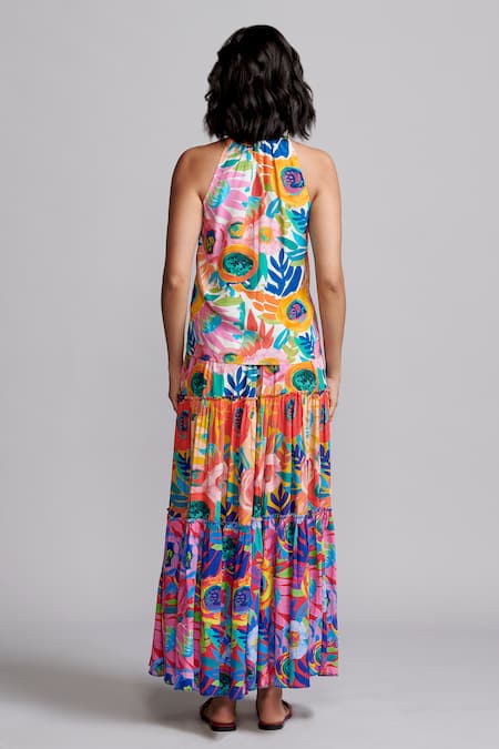 Dash And Dot Floral Abstract Print Top & Skirt Set 