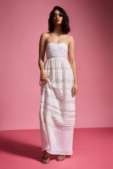Buy_Dash And Dot_White Viscose Embroidery Sweetheart Neck Tiered Tube Dress _Online_at_Aza_Fashions