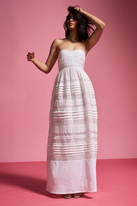 Shop_Dash And Dot_White Viscose Embroidery Sweetheart Neck Tiered Tube Dress _Online_at_Aza_Fashions
