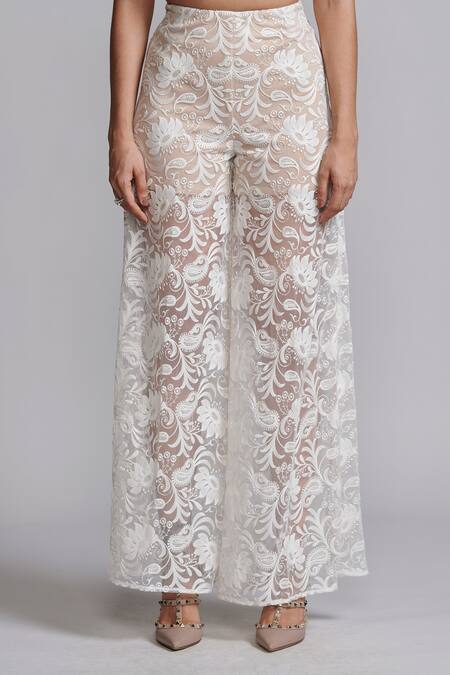Shop Dash And Dot Ivory Polyester Embroidery Floral And Paisley Pant Online at Aza Fashions Shop_Dash And Dot_Ivory Polyester Embroidery Floral And Paisley Pant _Online_at_Aza_Fashions