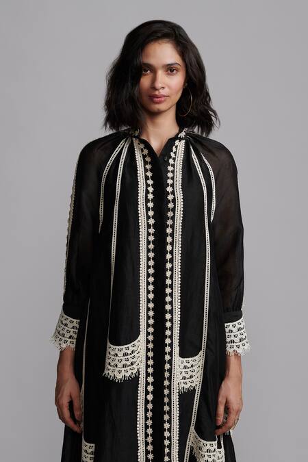 Buy Dash And Dot Black Silk, Viscose Lace Collared Work Midi Dress Online at Aza Fashions Buy_Dash And Dot_Black Silk, Viscose Lace Collared Work Midi Dress _Online_at_Aza_Fashions