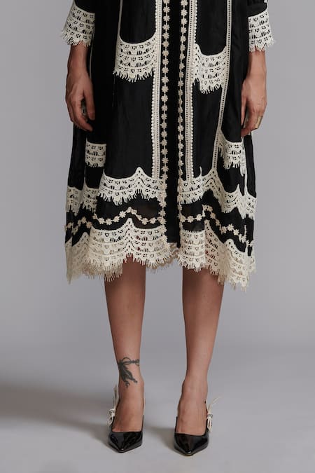 Dash And Dot Black Silk, Viscose Lace Collared Work Midi Dress at Aza Fashions Dash And Dot_Black Silk, Viscose Lace Collared Work Midi Dress _at_Aza_Fashions