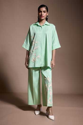 Dash And Dot Ribbon Embroidered Shirt & Pant Set 
