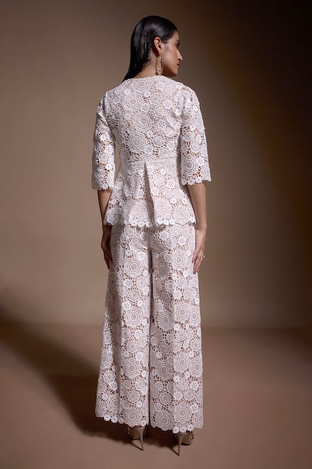 Shop Dash And Dot Ivory Polyester Sequins Clear Applique Work Pant at Aza Fashions Shop_Dash And Dot_Ivory Polyester Sequins Clear Applique Work Pant _at_Aza_Fashions