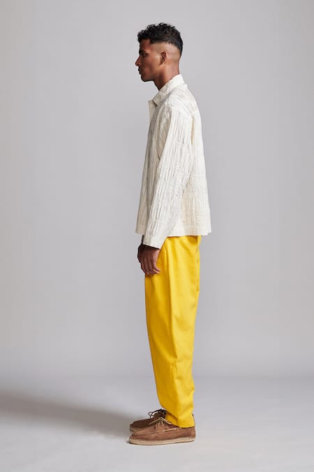Buy_Dash And Dot_Yellow Cotton Bishop Pleated Pant _Online_at_Aza_Fashions