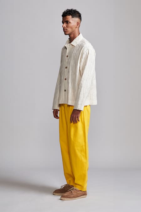 Shop_Dash And Dot_Yellow Cotton Bishop Pleated Pant _Online_at_Aza_Fashions