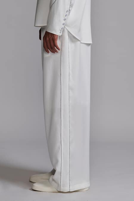 Shop_Dash And Dot_White Tencel Piping Contrast Piped Straight Leg Pant _Online_at_Aza_Fashions