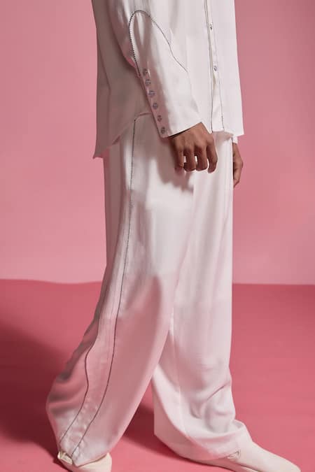 Buy_Dash And Dot_White Tencel Piping Contrast Piped Straight Leg Pant 