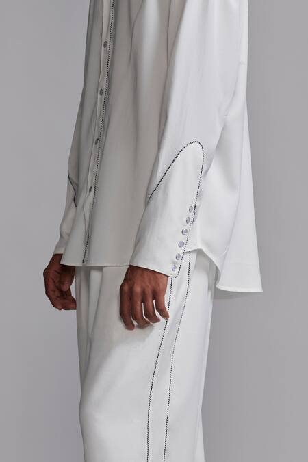 Buy_Dash And Dot_White Tencel Piping Contrast Piped Plain Shirt 