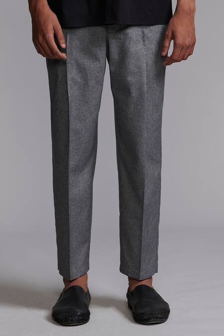 Buy_Dash And Dot_Grey Nylon Flat Pleated Trouser _Online_at_Aza_Fashions