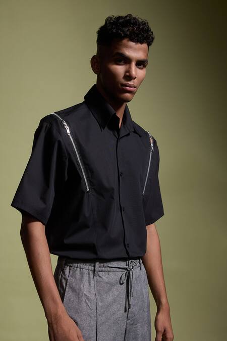 Dash And Dot_Grey Nylon Flat Pleated Trouser _at_Aza_Fashions