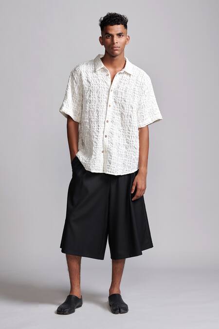 Buy Dash And Dot White Cotton Embroidery Irregular Pintuck Textured Shirt Online at Aza Fashions Buy_Dash And Dot_White Cotton Embroidery Irregular Pintuck Textured Shirt _Online_at_Aza_Fashions