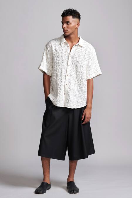 Shop Dash And Dot White Cotton Embroidery Irregular Pintuck Textured Shirt Online at Aza Fashions Shop_Dash And Dot_White Cotton Embroidery Irregular Pintuck Textured Shirt _Online_at_Aza_Fashions