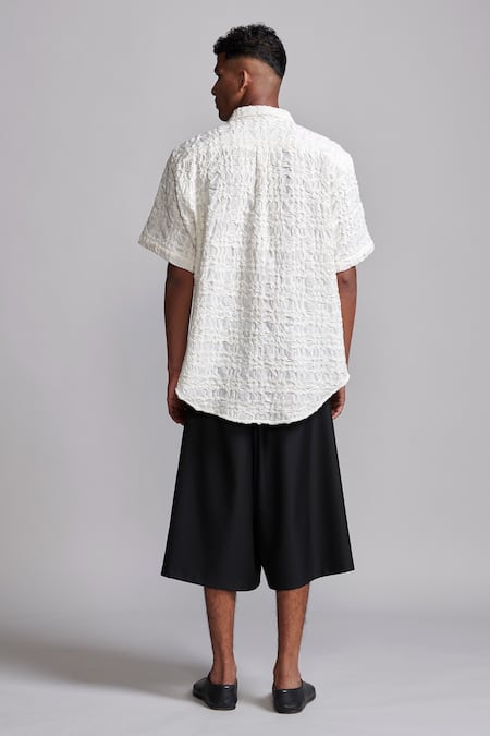 Shop Dash And Dot White Cotton Embroidery Irregular Pintuck Textured Shirt at Aza Fashions Shop_Dash And Dot_White Cotton Embroidery Irregular Pintuck Textured Shirt _at_Aza_Fashions