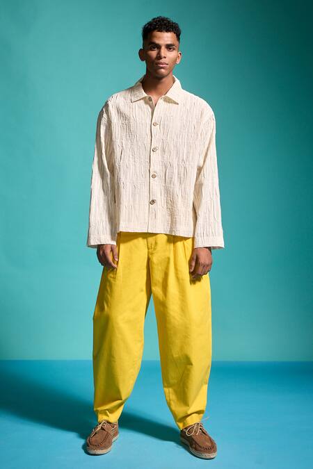 Dash And Dot White Cotton Embroidery Irregular Pintuck Solid Shirt Online at Aza Fashions Dash And Dot_White Cotton Embroidery Irregular Pintuck Solid Shirt _Online_at_Aza_Fashions