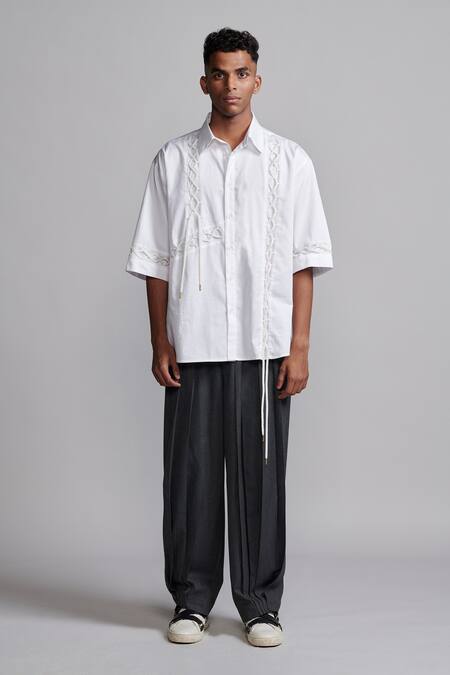Buy_Dash And Dot_Grey 60% Polyester Plain Pleated Down Pant _Online_at_Aza_Fashions