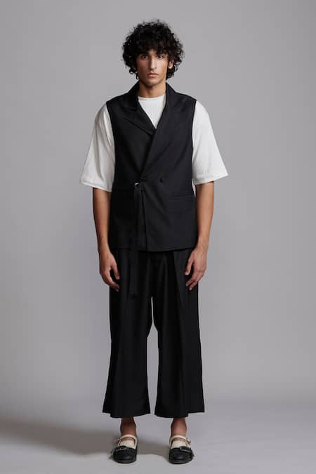 Buy_Dash And Dot_Black Polyester, Viscose, Lycra Pleated Wide-leg Pant_Online_at_Aza_Fashions