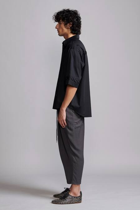 Dash And Dot_Black Cotton Lace Shoelace Work Shirt_Online_at_Aza_Fashions