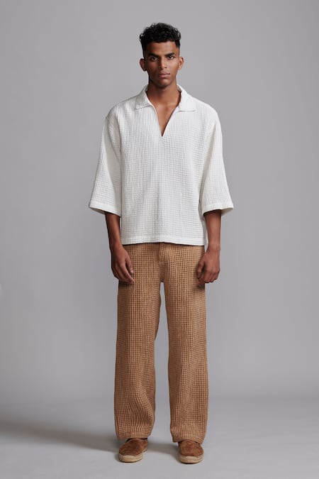 Buy_Dash And Dot_Brown Cotton Washed Textured Pant _Online_at_Aza_Fashions