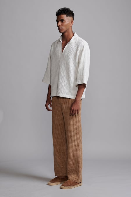 Shop_Dash And Dot_Brown Cotton Washed Textured Pant _Online_at_Aza_Fashions