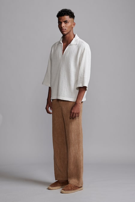 Dash And Dot_Brown Cotton Washed Textured Pant _at_Aza_Fashions