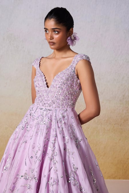 Buy Mirroir Purple Satin Sequins, Beads Sweetheart Neck Blossom Embellished Gown Online at Aza Fashions Buy_Mirroir_Purple Satin Sequins, Beads Sweetheart Neck Blossom Embellished Gown _Online_at_Aza_Fashions