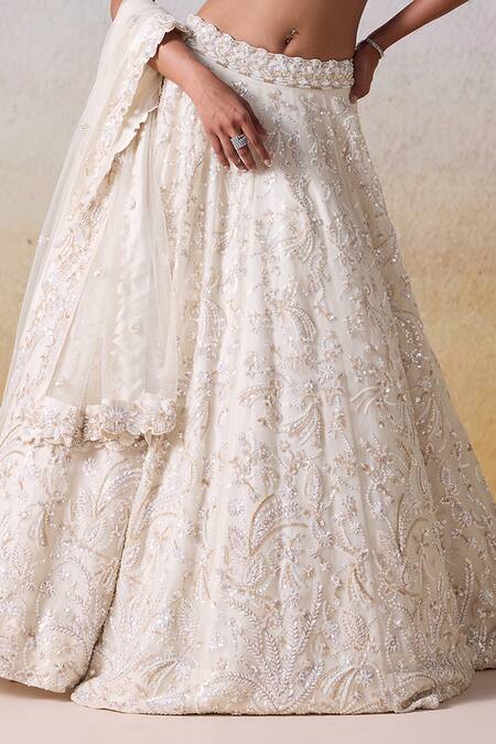 Mirroir_White Net, Satin Sequins, Embellished Bridal Lehenga Set With Applique Blouse _Online_at_Aza_Fashions