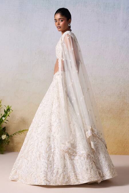 Shop_Mirroir_White Net, Satin Sequins, Embellished Bridal Lehenga Set With Applique Blouse _Online_at_Aza_Fashions