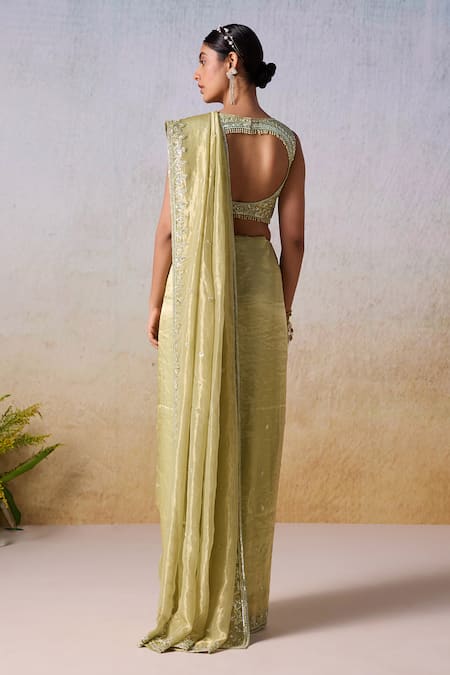 Shop Mirroir Green Viscose, Silk Sequins, Beads Floral Embroidered Border Saree With Blouse at Aza Fashions Shop_Mirroir_Green Viscose, Silk Sequins, Beads Floral Embroidered Border Saree With Blouse _at_Aza_Fashions