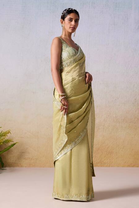 Buy Mirroir Green Viscose, Silk Sequins, Beads Floral Embroidered Border Saree With Blouse Online at Aza Fashions Buy_Mirroir_Green Viscose, Silk Sequins, Beads Floral Embroidered Border Saree With Blouse _Online_at_Aza_Fashions